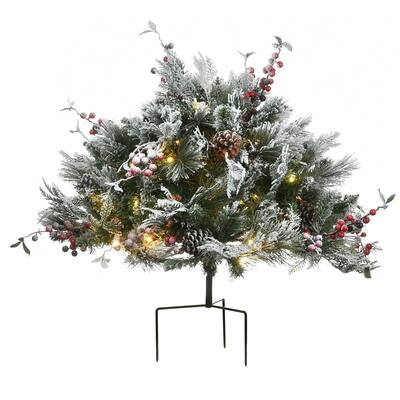 National Tree Company 22 in. Snowy Bedford Urn Filler with Battery Operated LED Lights - Green - 22in