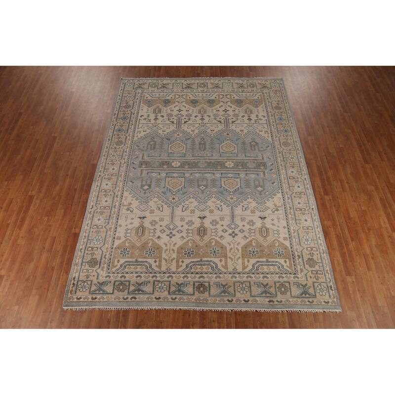 Geometric Khotan Indian Area Rug Hand-Knotted Wool Carpet - 8'10" x 11'10"
