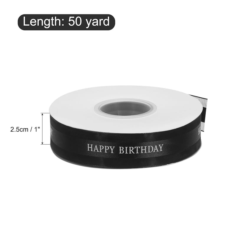 1 Inch Happy Birthday Satin Ribbon 50 Yards Ribbon Roll Bow Decoration - 50 Yards - Black