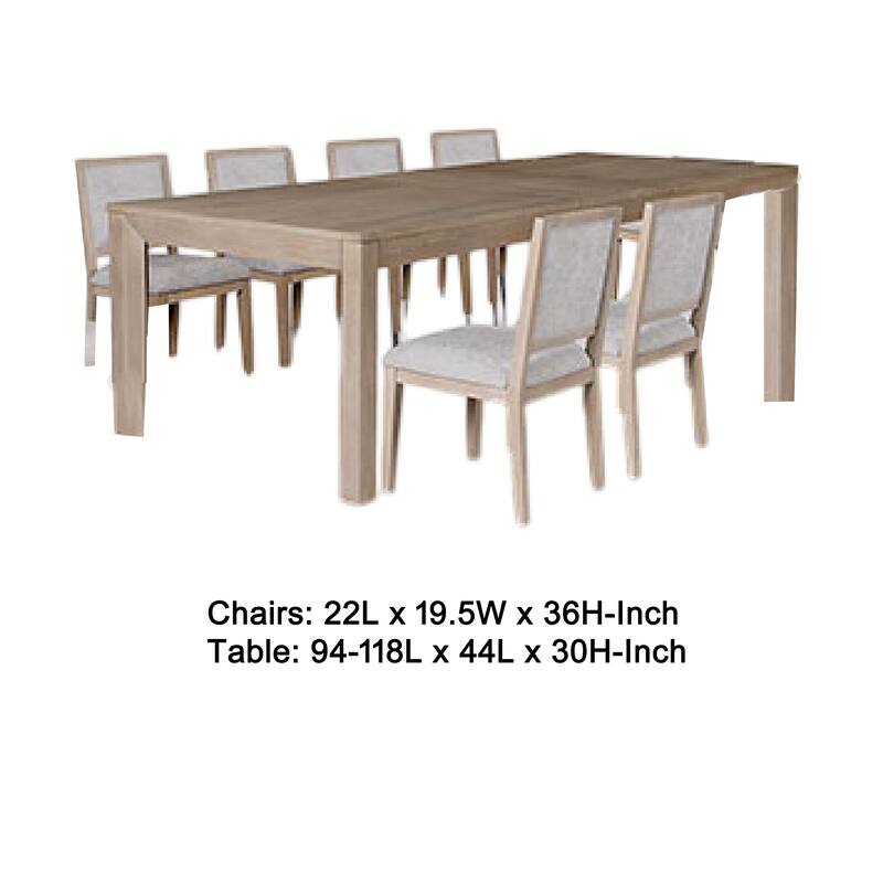 Kizie 7pc Dining Table Set, 94-118 Inch Extendable, Tawny Brown Chairs
