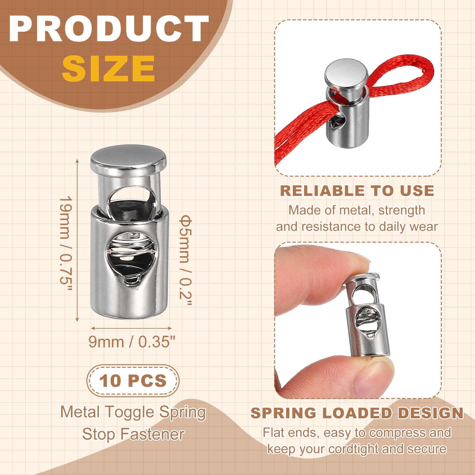 Metal Cord Locks, Single-Hole Cord Locks for Drawstrings End Stopper Fastener Slider Toggles Clip Shoelaces Backpacks