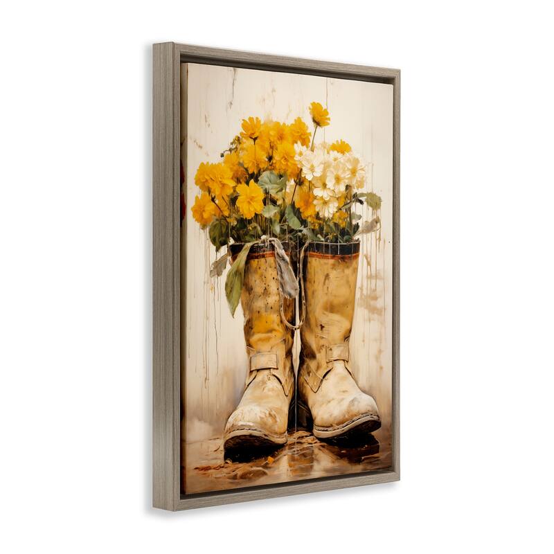 Stupell Flowers in Rugged Country Boots Framed Floater Canvas Wall Art Design By Heidi Kuntz