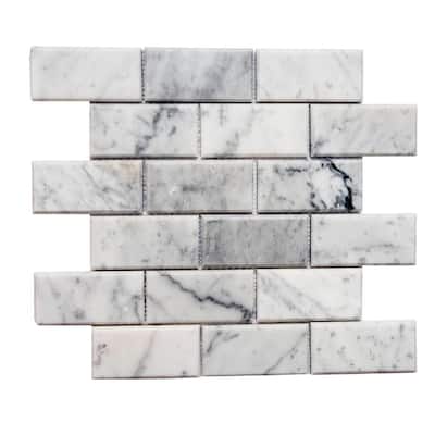 The Tile Life Santorini Beveled Carrara 2x4 Marble Brick Mosaic Wall & Backsplash Tile