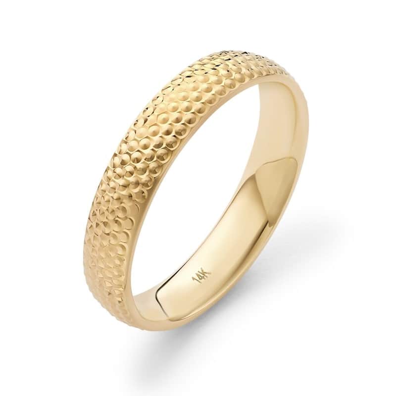 Clover 14K Yellow Gold Diamond-Cut Wedding Band & Statement Ring 4mm - 10