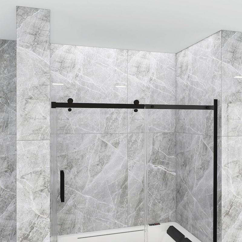 60 in. W x 58 in. H Single Sliding Tub Door with Clear Tempered Glass - 60" x 58"