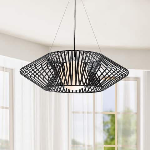 Bibiana 1 Light Black Geometric Metal Glass Shade Pendant Chandelier