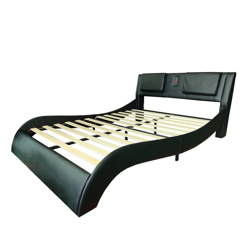 Queen Faux Leather Platform Bed Frame with Bluetooth Backrest Massage
