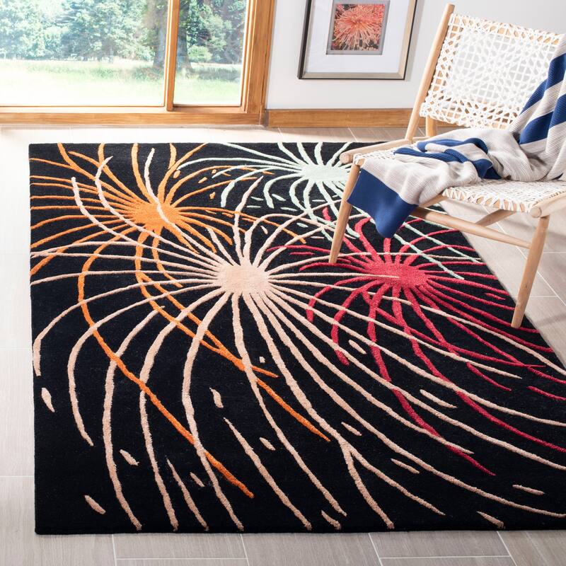 SAFAVIEH Handmade Soho Rine Fireworks N.Z. Wool Rug - 5' x 8' - Black/Multi