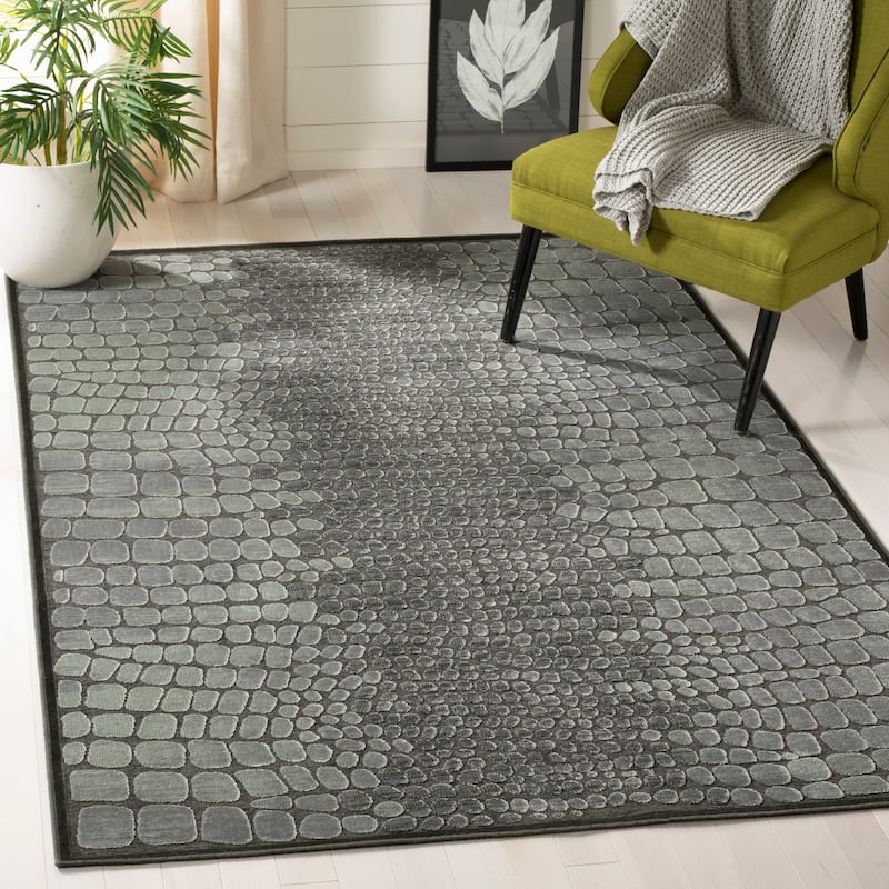 Martha Stewart by SAFAVIEH Jelly Abstract Viscose Rug - 3'3" x 5'7" Runner - Anthracite/Anthracite