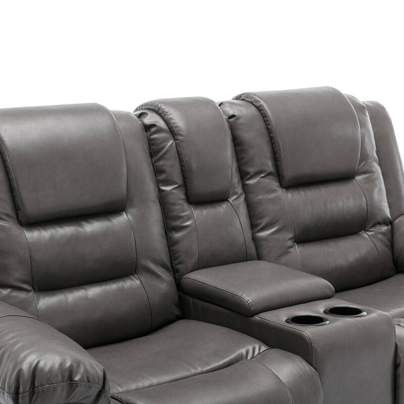 2 Seater Home Theater Recliner Manual Recliner Chair with a Storage Box and Two Cup Holders for Living Room,Bedroom