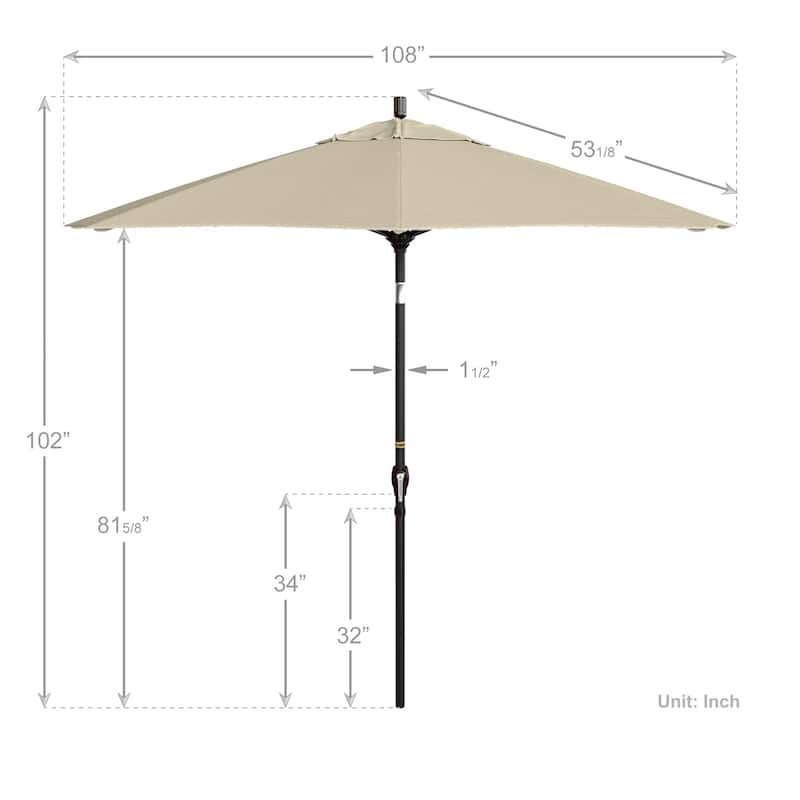 California Umbrella 9' Rd. Aluminum Patio Umbrella, Crank Lift with Push Button Tilt, Bronze Finish, Pacifica Fabric