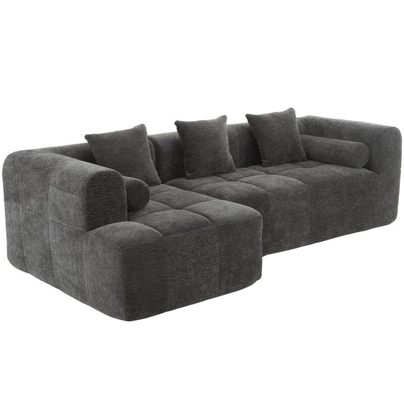 Full-Compressed Sectional Sofa with L-Shape Chaise, Modular 3 Seater Sectional Sofa, Upholstered Sofa with Side Pockets