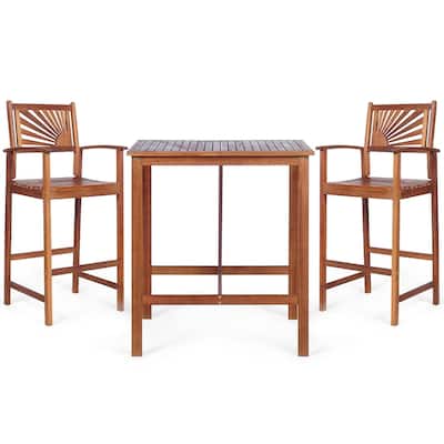 3PCS Bar Table Set Outdoor Acacia Wood Space Saving Dining Set
