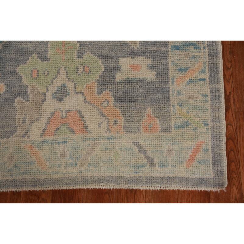 Hand Knotted Oriental 100% Wool Carpet Transitional Geometric Navy Blue & Blues Oushak Runner Rug - 9' 6'' X 2' 11''