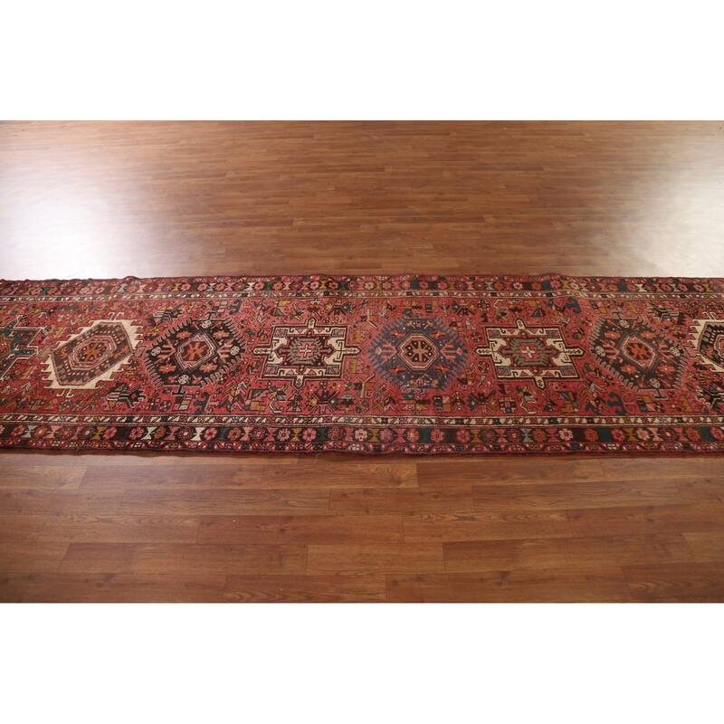 Pink Gharajeh Persian Vintage Runner Rug Handmade Tribal Wool Carpet - 3'2"x 12'9"