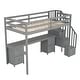 preview thumbnail 13 of 17, Gray Twin Size Solid Wood Loft Bed with Built-in Desk and Double Storage Drawers