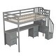 preview thumbnail 32 of 36, Wood Twin Size Loft Bed Frame with Built-in Desk and Double Storage Drawers, Loft Bed Frame w/Slats Support No Box Spring Needed