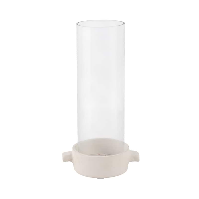 Pottery Glass Pillar and Taper Holder Rustic Base and Hurricane Sleeve - 7" x 5" x 13"