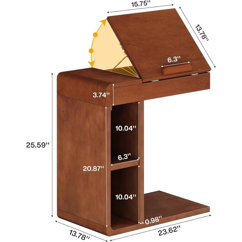 Vintage C-Shaped End Table with Adjustable Top