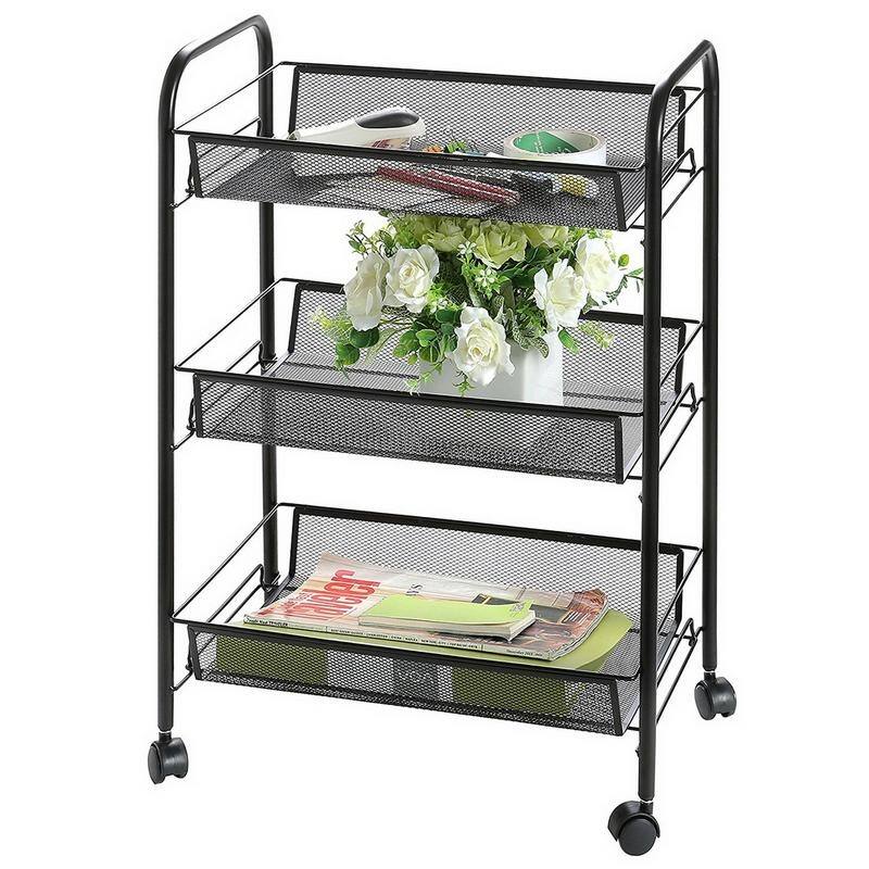 3/4/5 Tier Storage Trolley Rolling Island Kitchen Cart with Hooks
