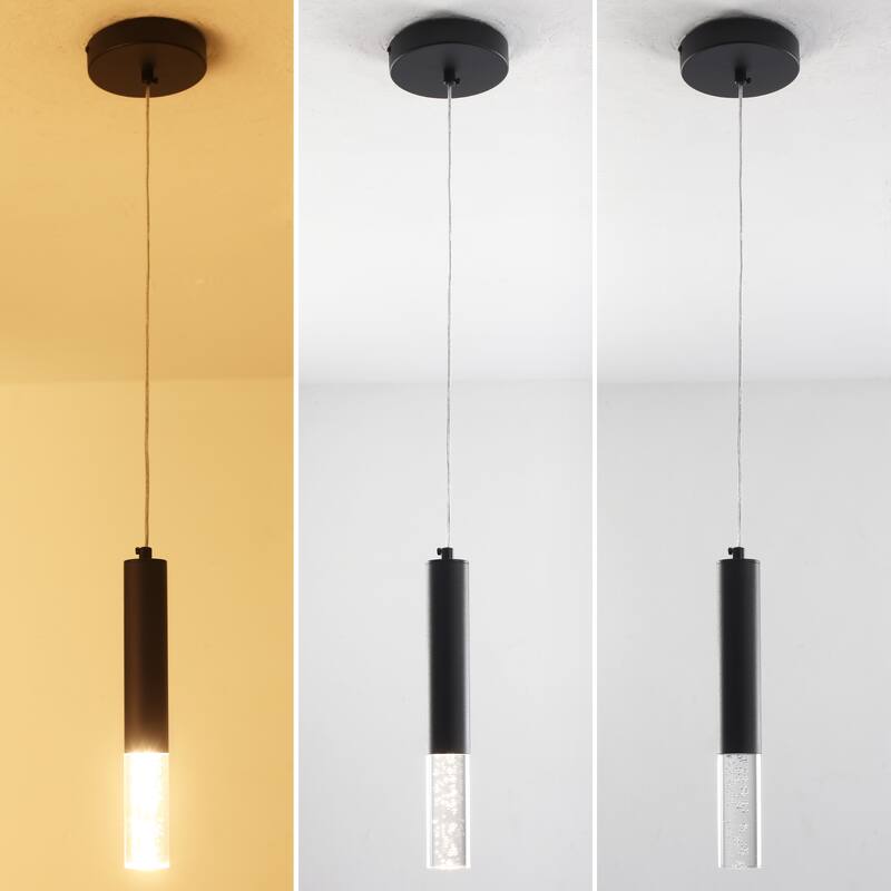 1-Light Single Cylinder LED Pendant Light, Classic Semi Flush Mount Chandelier for Kitchen Island Dining Room - N/A