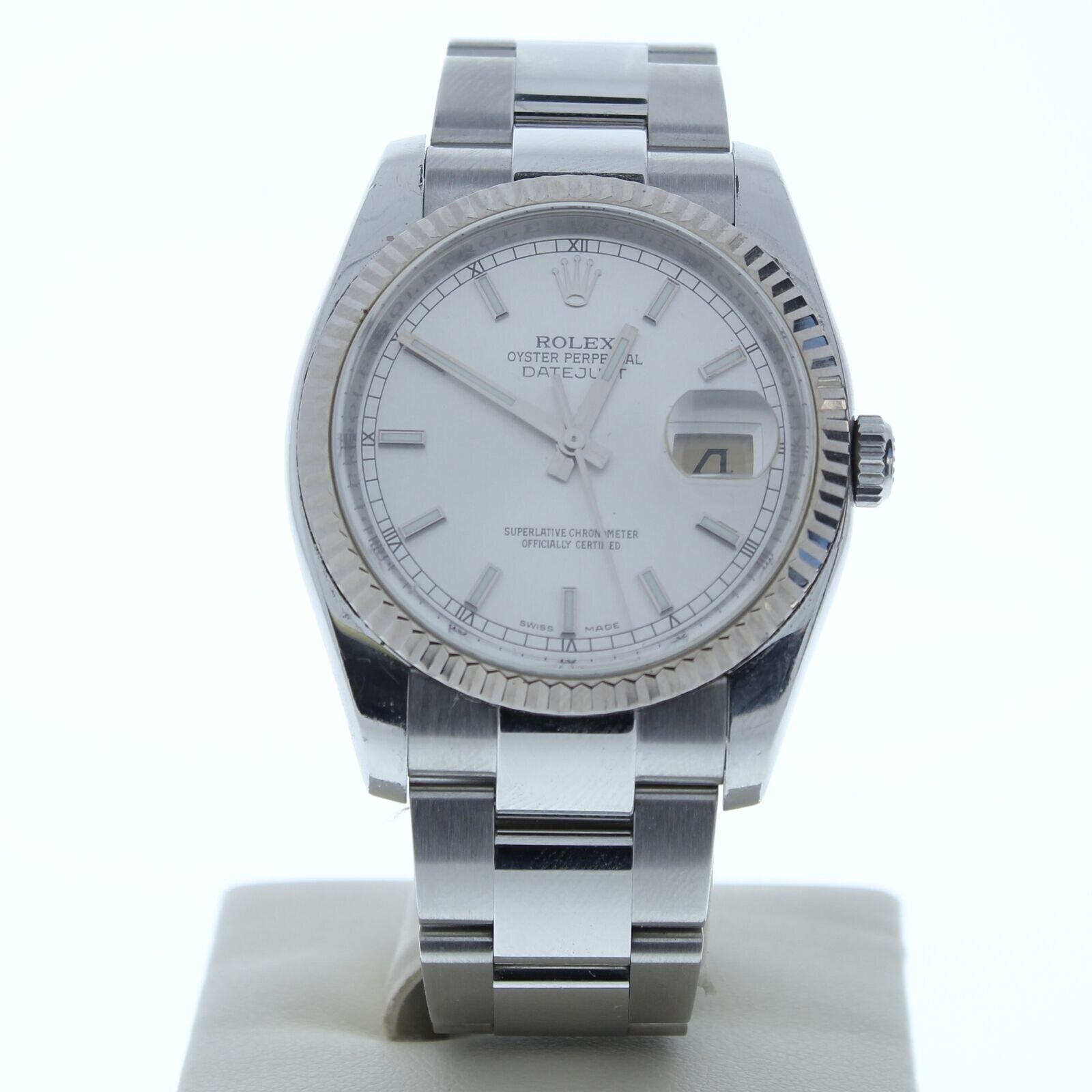 Shop Preowned 116234 Rolex Datejust Silver Index Dial Fluted Bezel Oyster Band Silver Index Dial Overstock 31718622