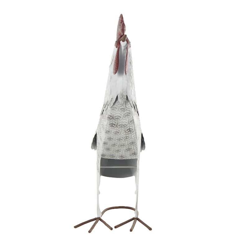 Metal Rooster Decorative Garden Sculpture with Black Texturing and Red Accents - White - Roche River Decor