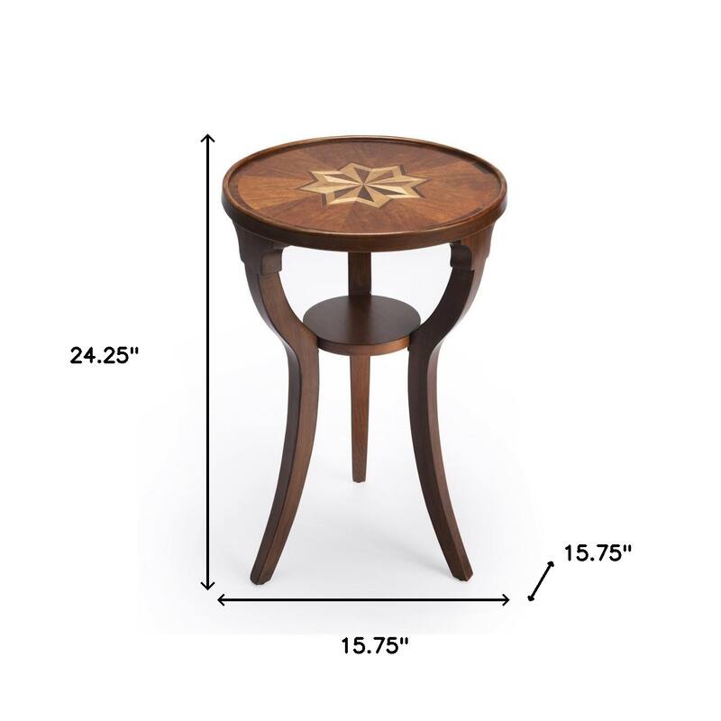 HomeRoots 24" Brown And Olive Ash Manufactured Wood Round End Table With Shelf - 15.75' X '24.25' X '15.75