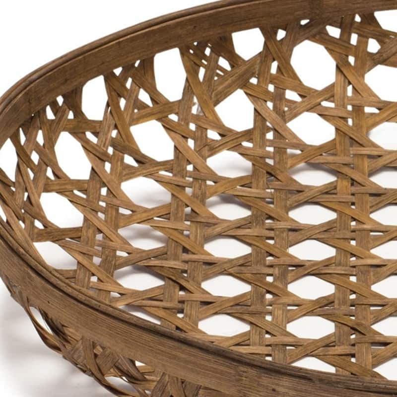 HomeRoots 26" Brown Bamboo Weave Round Wood Tray