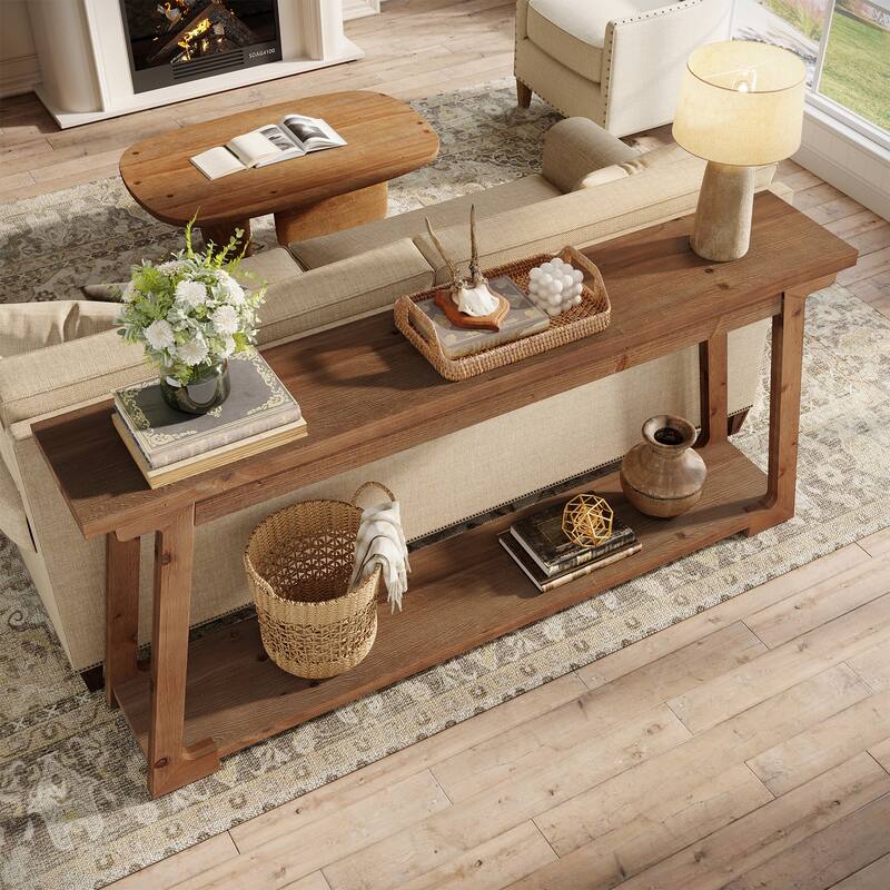 2-Tier Narrow Solid Wood Sofa Table For Entryway