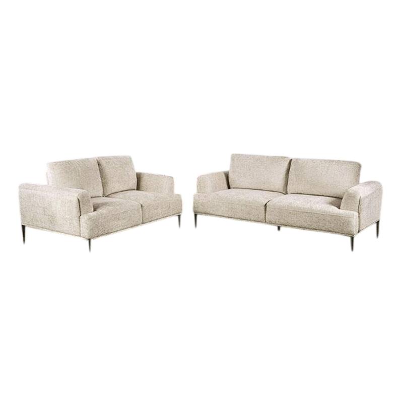 Batty Sofa and Loveseat Set, Light Brown Chenille, Adjustable Back