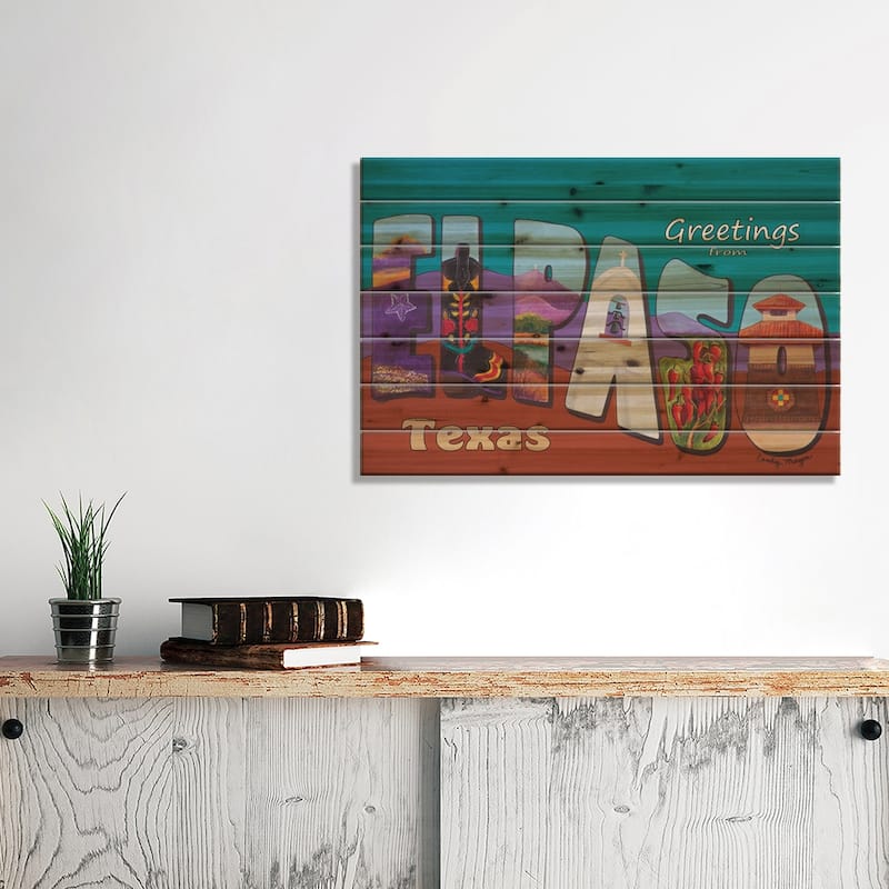 El Paso Postcard Print On Wood by Candy Mayer - Multi-Color