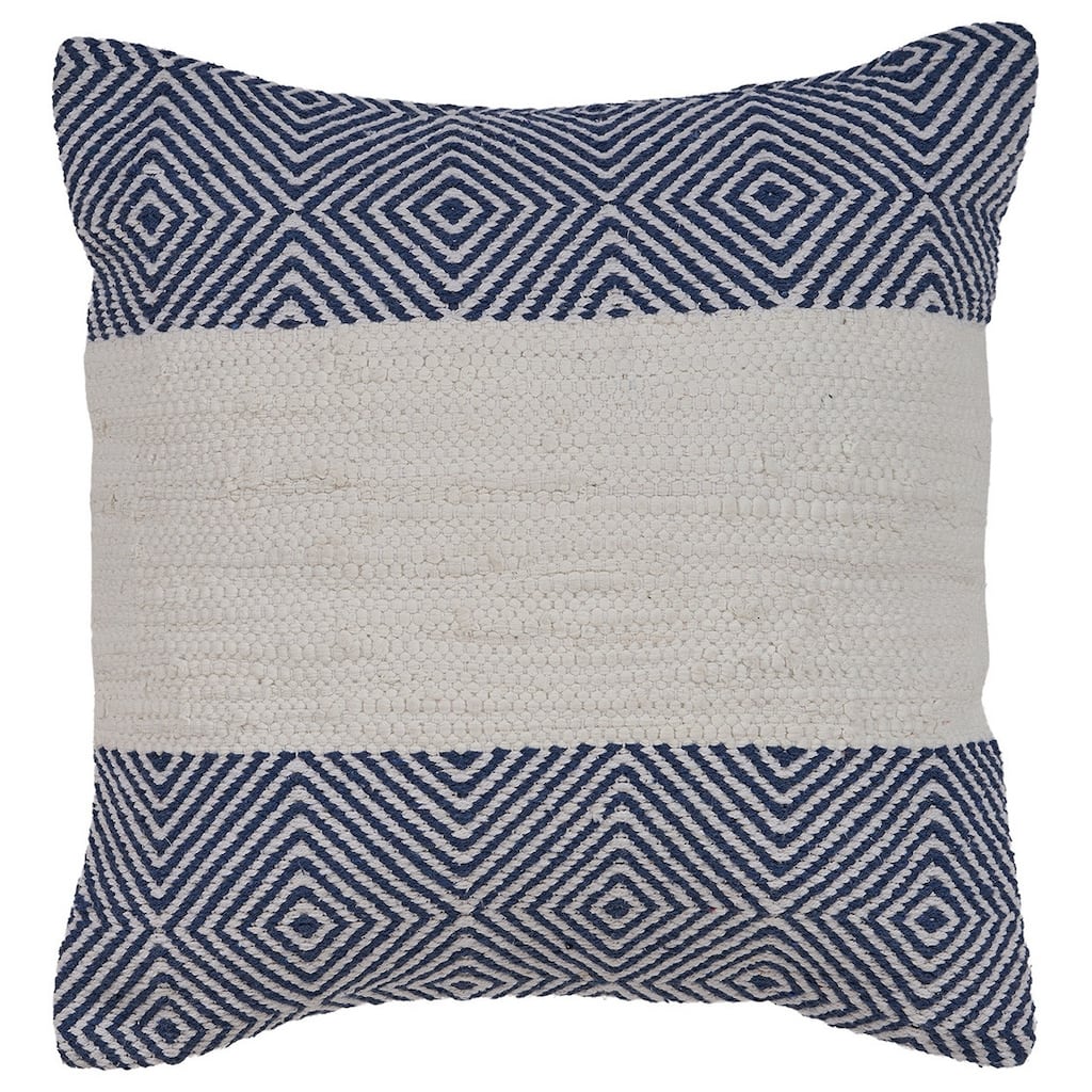 HomeRoots 18" X 18" Blue And Ivory 100% Cotton Striped Zippered Pillow