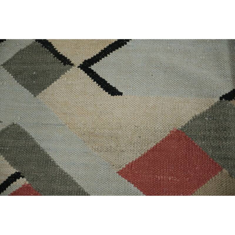 Hand Woven Oriental 100% Wool Carpet Southwestern Modern Greys & Charcoal Kilim Area Rug - 10' 0'' X 8' 0''