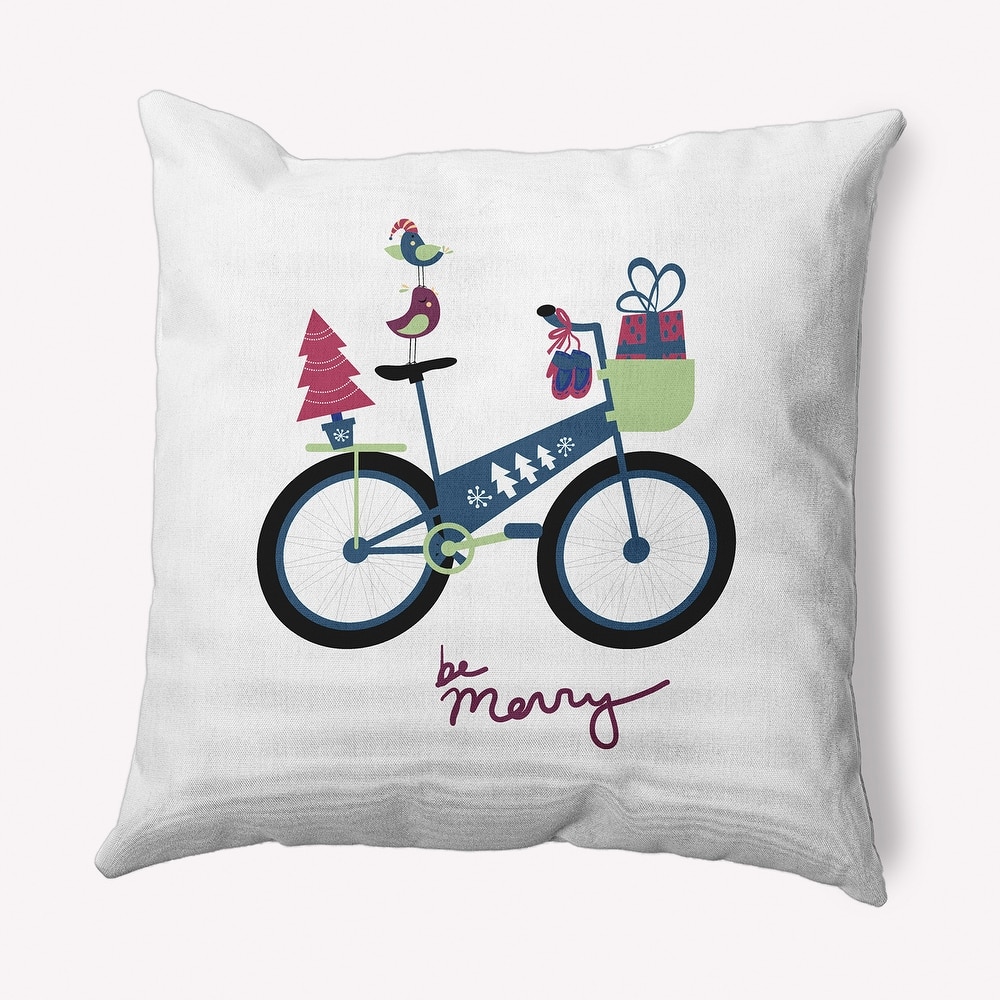 Merry Bird Bike Christmas Soft Spun Polyester Decorative Throw Pillow