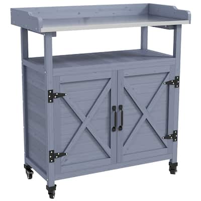 Wooden Potting Table with Storage Cabinet