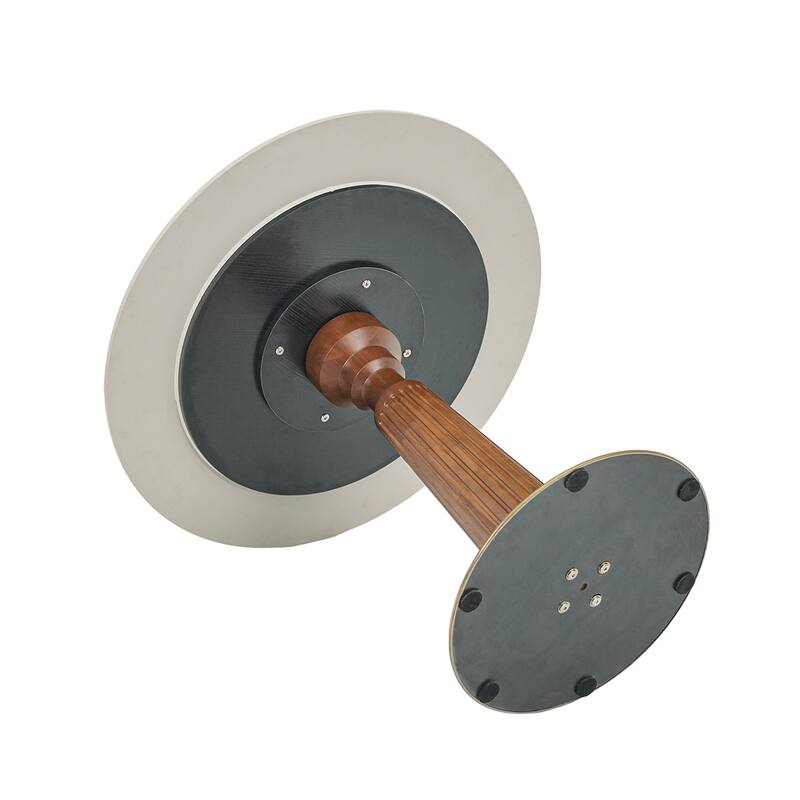 33" Retro Round Side Table, Glass & Sintered Stone Tabletop Dining Table with Solid Wood Pedestal