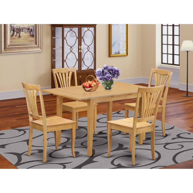 HomeStock 5-Piece Rectangle Natural Oak Finish Solid Wood Top Dining Table with 4 Chairs