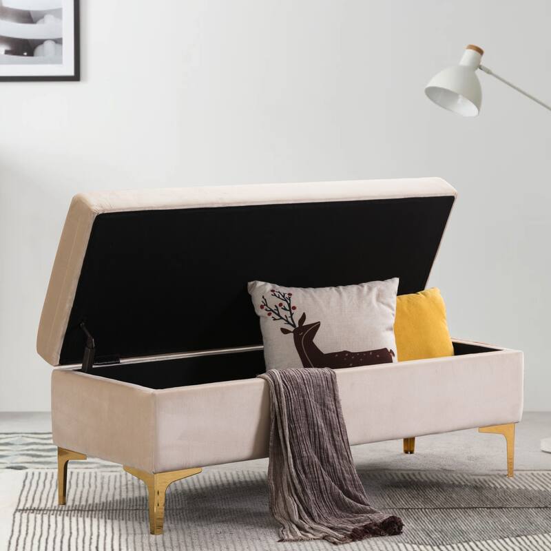 Velvet Rectangular Storage Ottoman Bench Upholstered Foot Stool