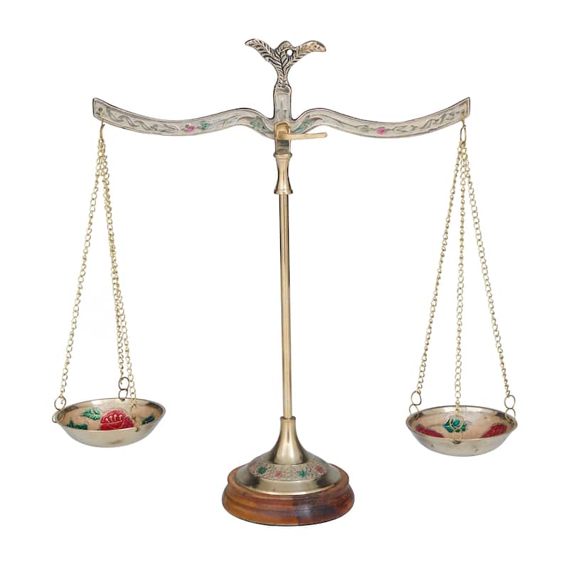 Gold Metal Small Vintage Style Decorative Scales with Red and Green Floral Accents