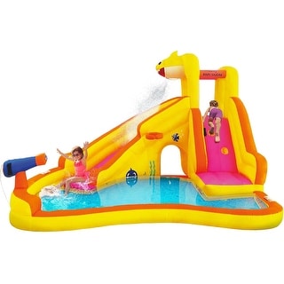 Pink Fong Imitation Baby Shark Waterslide, Outdoor Party Inflatable Water Slide, Kids Backyard Water Park for Ages 3-8
