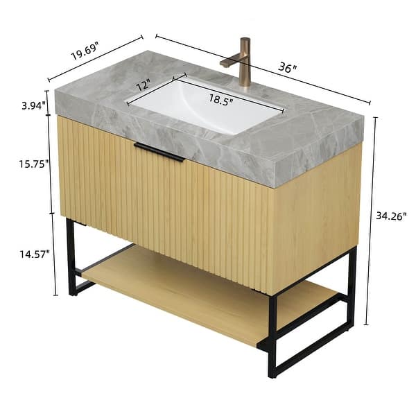 36" Freestanding Bathroom Vanity with Undermount Ceramic Sink Sintered Stone Top Drawer and Open Shelf
