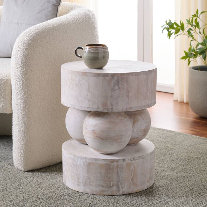SAFAVIEH Home Xavier Round Accent Table - 16"W x 16"D x 20"H - White Washed