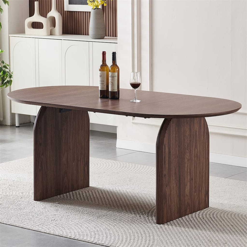 Modern Oval Dining Table with Double-Column Design