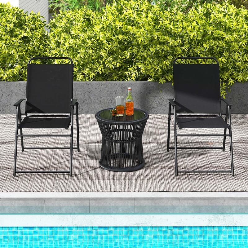 Costway 2pcs Patio Folding Chairs Dining Armrest Backrest Outdoor - See Details