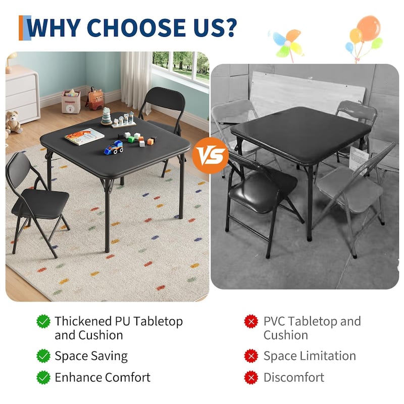 3/5-Piece Kids Folding Table and Chairs Set, Toddlers Children's Activity Table and Chairs Set
