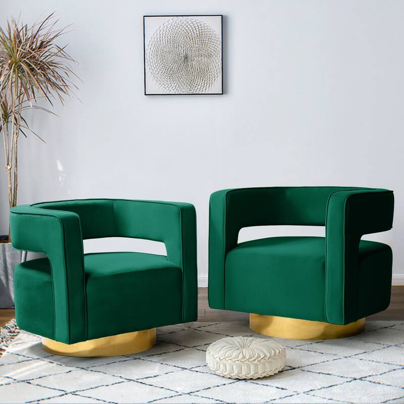 Carisa Modern Upholstered Swivel Open-Back Barrel Chair with Golden Base by HULALA HOME