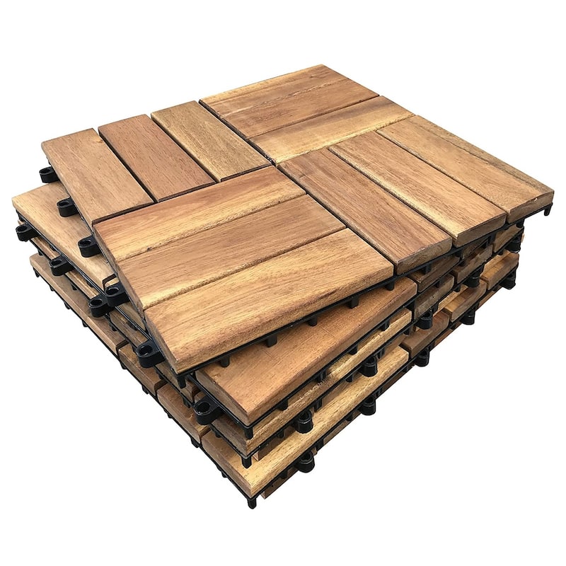 DreamPatio Acacia Interlocking Deck Tiles, Pack of 6, 12-Slat Pattern - 11.8" x 11.8" x 0.94"