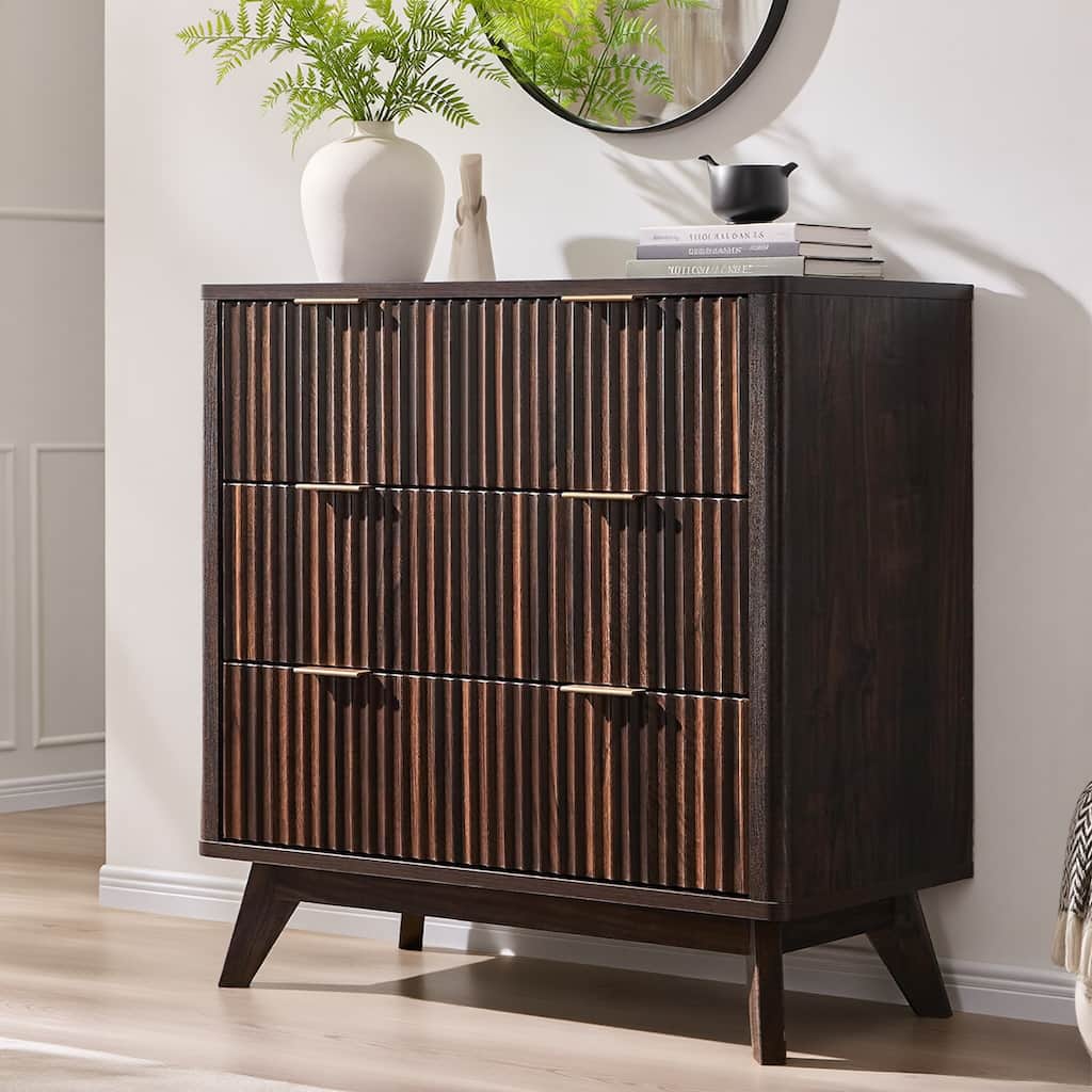 Modern fluted 3 Chest of Drawers, Dresser for Bedroom, Living Room