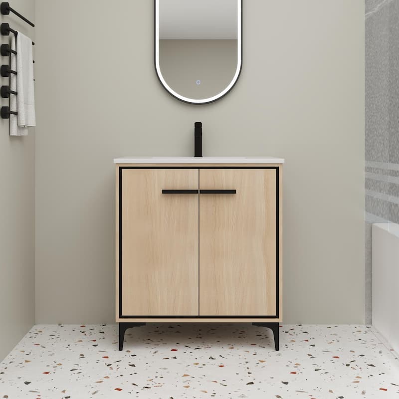 Beingnext 24"/30" Bathroom Vanity with Sink, Freestanding Bathroom Vanity with Soft Close Door and Adjustable Shelf - 30"W - Beige